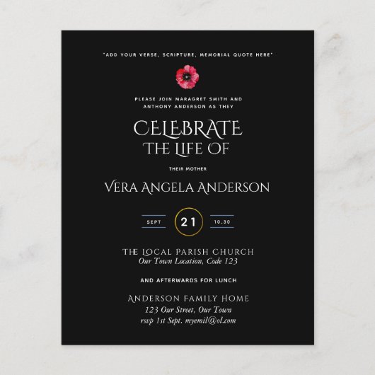 Budget Herdenkingsfeest Herdenkingsdienst Uitnodig (Voorkant)