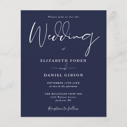 Budget Heren Huwelijksuitnodiging in Blauw (Voorkant)