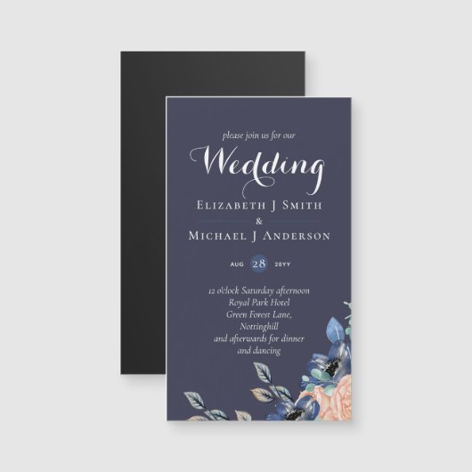 Budget Herenzen Blauw Koraal Bloemige Trouw Uitnod (Voorkant / Achterkant)