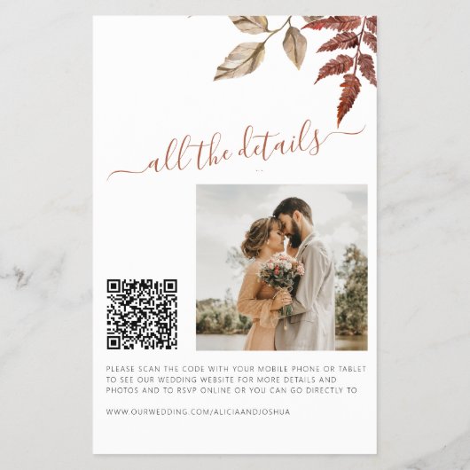 Budget herfst alles in één QR huwelijksuitnodiging Flyer (Achterkant)