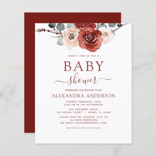 Budget Herfst Baby shower Burgundy Eucalyptus (Voorkant / Achterkant)
