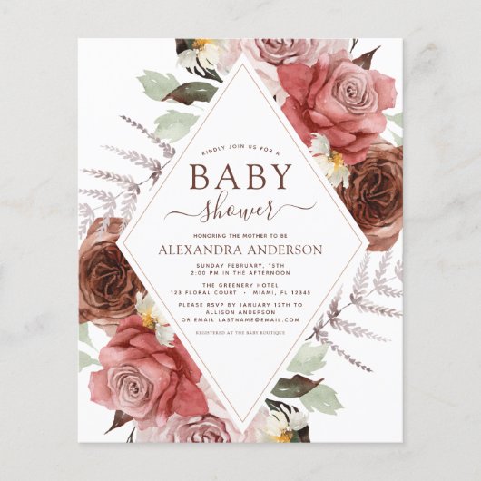 Budget Herfst Baby shower Terracotta Floral Flyer (Voorkant)
