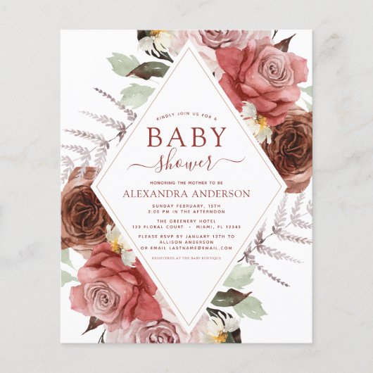 Budget Herfst Baby shower Terracotta Floral Flyer (Voorkant)