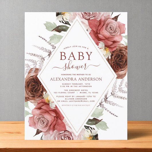 Budget Herfst Baby shower Terracotta Floral Flyer