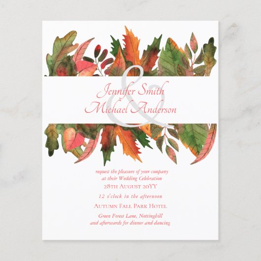 BUDGET Herfst Bladeren Trouw Uitnodigingen (Voorkant)