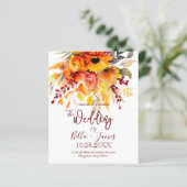 Budget herfst bloemen bladeren bruiloft uitnodigin (Staand voorkant)