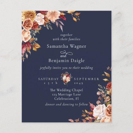 Budget herfst bloemendecoratie navyblauw bruiloft (Voorkant)