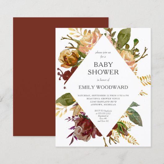 Budget Herfst Bloemstuk Baby Shower Uitnodiging (Voorkant / Achterkant)