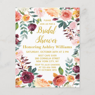 Budget Herfst Boho Bloemen Bruids Douche Uitnodigi