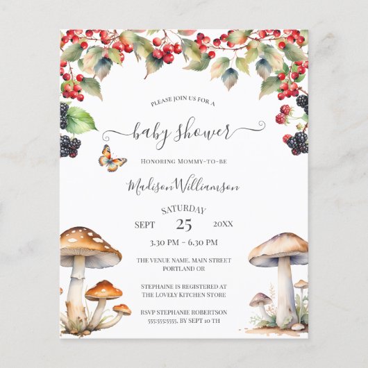 Budget Herfst Bos Paddenstoel Baby Shower (Voorkant)