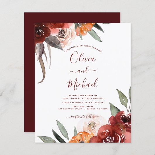 Budget herfst bruiloft burgundy bloem (Voorkant / Achterkant)