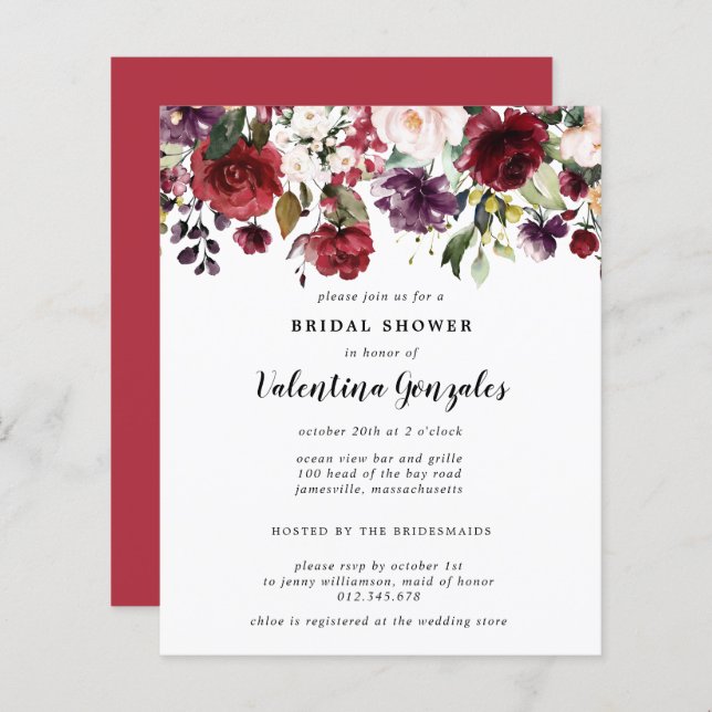 Budget Herfst Burgundy Bridal Shower (Voorkant / Achterkant)