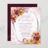 Budget Herfst Burgundy Roos Gold Wedding Uitnodigi (Voorkant / Achterkant)