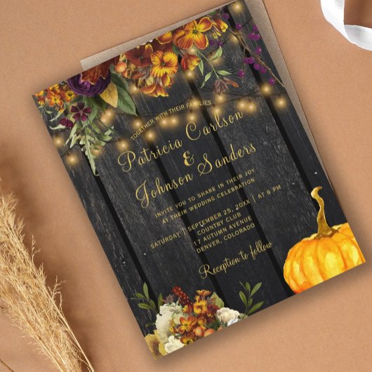 BUDGET herfst floral bruiloft barnsteenhoutuitnodi