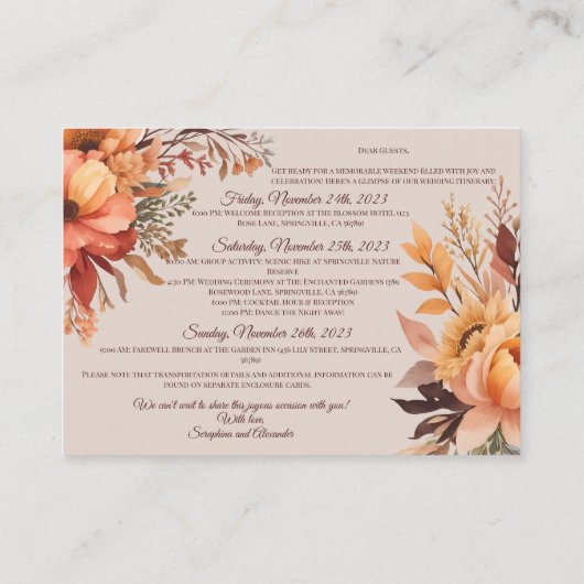 Budget Herfst Floral Huwelijksroute Informatiekaartje (Achterkant)