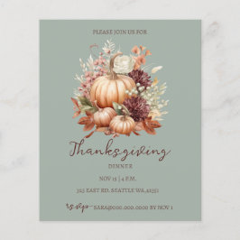 Budget Herfst Floral Pumpkins Thanksgiving Invite