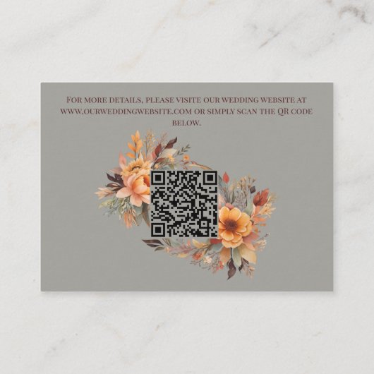 Budget Herfst Floral QR Code RSVP Trouwgegevens Informatiekaartje (Achterkant)