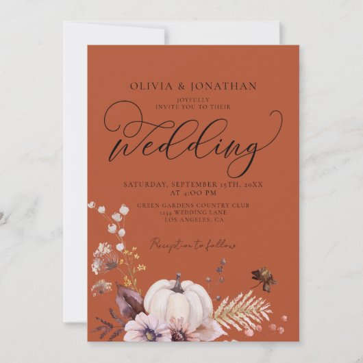 Budget Herfst Floral Terracotta QR Code RSVP Bruil Kaart (Voorkant)