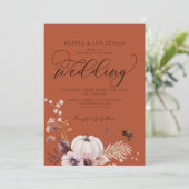 Budget Herfst Floral Terracotta QR Code RSVP Bruil Kaart (Staand voorkant)