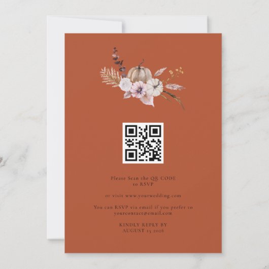 Budget Herfst Floral Terracotta QR Code RSVP Bruil Kaart (Achterkant)
