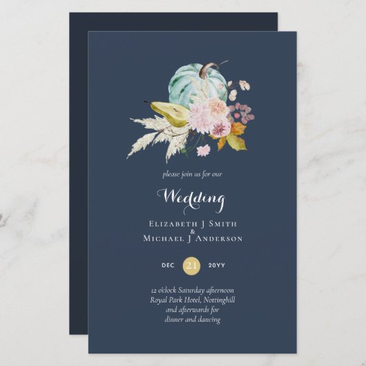 BUDGET Herfst Floral Wedding Invite A9 (Voorkant / Achterkant)