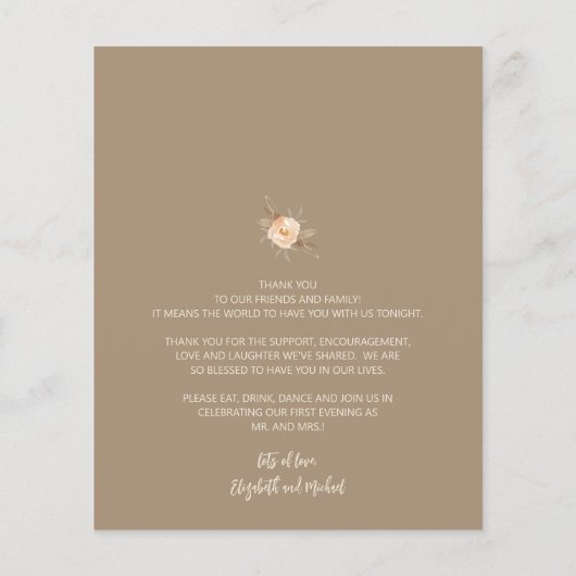 Budget Herfst Floral Wedding Menu en Dank u (Achterkant)