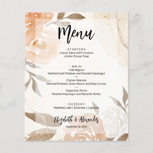 Budget Herfst Floral Wedding Menu en Dank u (Voorkant)