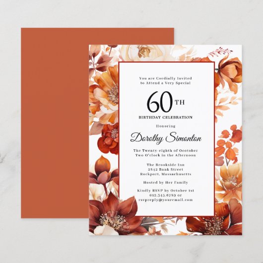 Budget Herfst Flowers 60ste Verjaardagsuitnodiging (Voorkant / Achterkant)