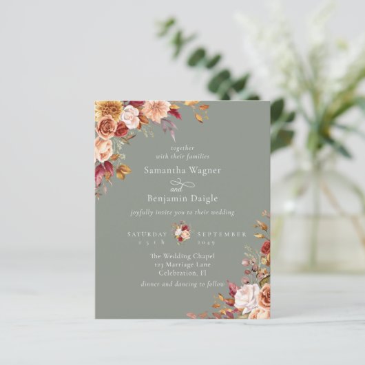 Budget Herfst Herfst Bloemen Salie Groen Bruiloft (Staand voorkant)