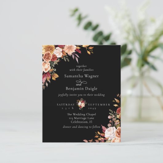 Budget Herfst Herfst Bloemen Zwart Bruiloft (Staand voorkant)