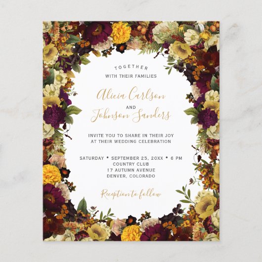 Budget herfst herfst bloemenbruiloft uitnodiging flyer (Voorkant)
