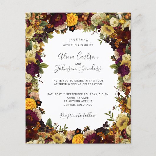 Budget herfst herfst bloemenbruiloft uitnodiging flyer (Voorkant)