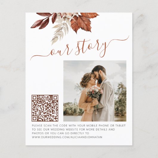 Budget herfst herfst bruiloft foto QR save the dat Flyer (Achterkant)