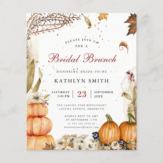 Budget Herfst in Love Pumpkin Autumn Bridal Brunch Flyer (Voorkant)