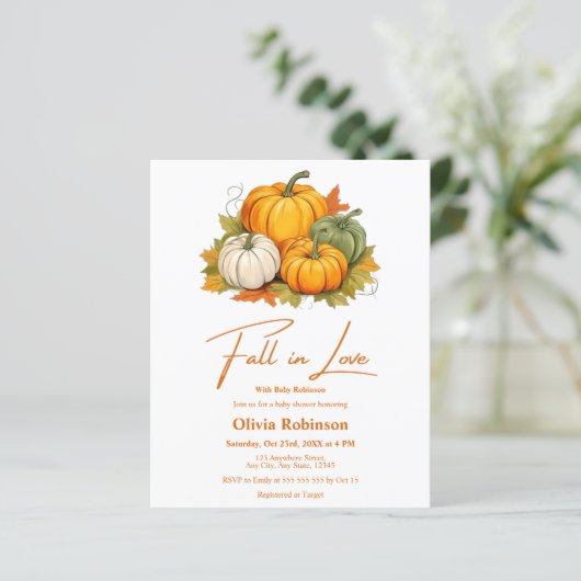 Budget Herfst in Love Pumpkin Baby shower Invitati (Staand voorkant)