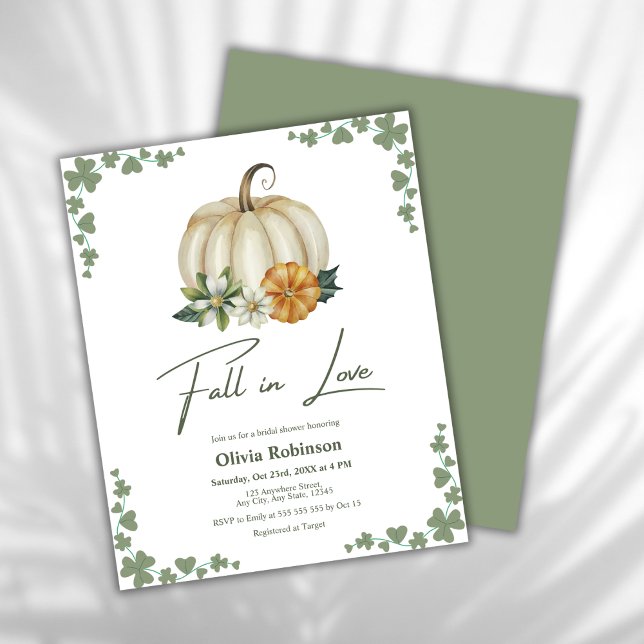 Budget Herfst in Love Pumpkin Vrijgezellenfeest no (Budget Fall in Love Greenery Pumpkin Bridal Shower Invitation   )