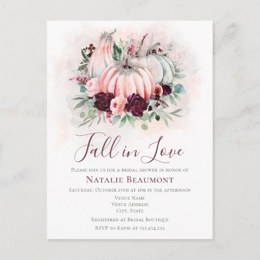 Budget Herfst In Love Pumpkin Vrijgezellenfeest Uitnodiging Briefkaart (Voorkant)