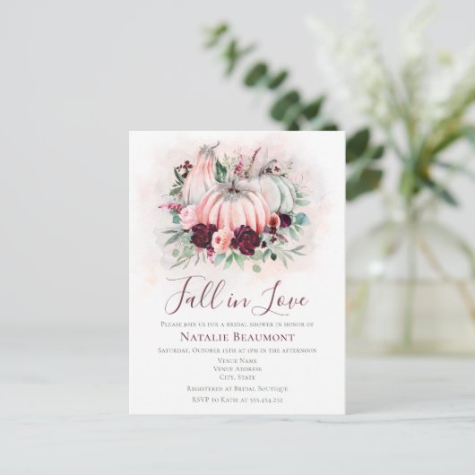 Budget Herfst In Love Pumpkin Vrijgezellenfeest Uitnodiging Briefkaart (Staand voorkant)
