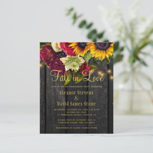 Budget herfst in love rustic verloving invitation (Staand voorkant)