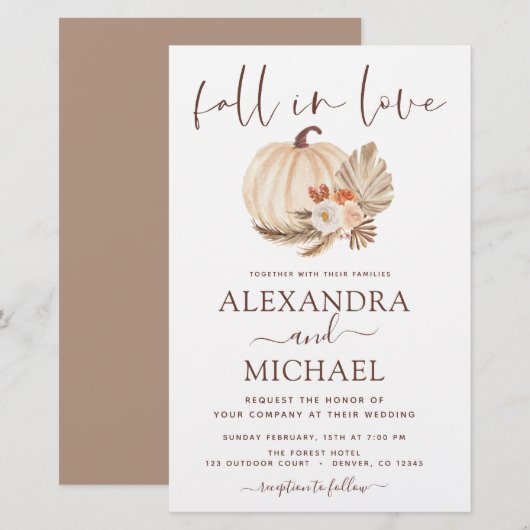 Budget Herfst in Love Wedding Pampas Grass Pumpkin (Voorkant / Achterkant)