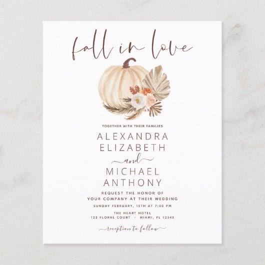 Budget Herfst in Love Wedding Pampas Grass Pumpkin Flyer (Voorkant)