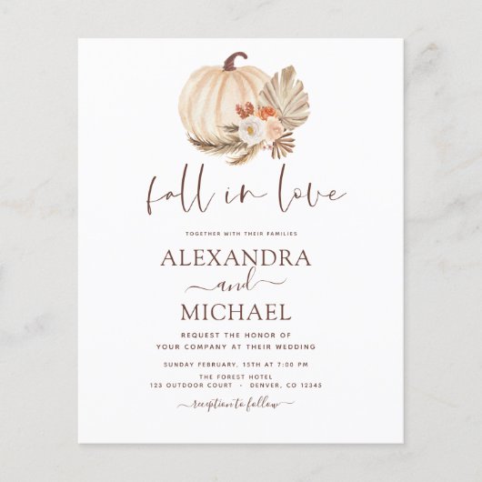 Budget Herfst in Love Wedding Pampas Grass Pumpkin Flyer (Voorkant)
