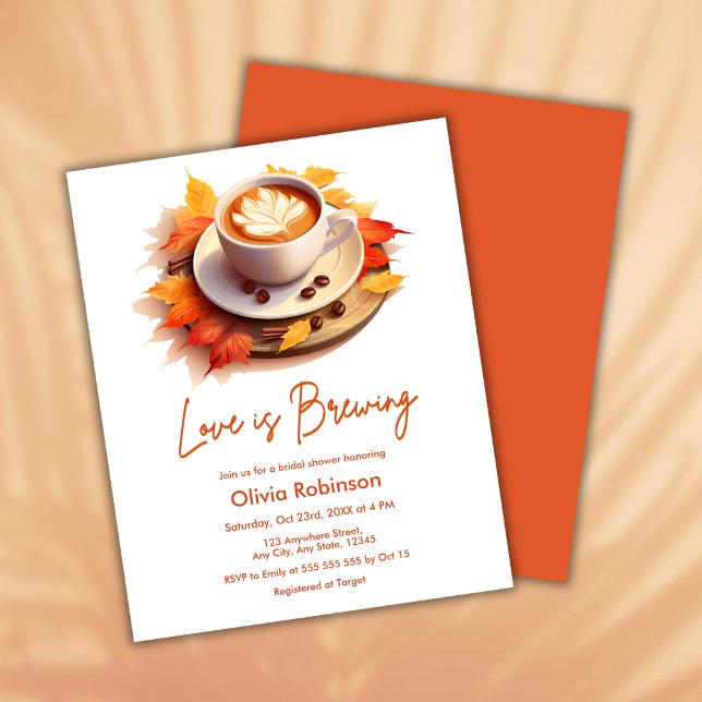 Budget Herfst Liefde is Brouwen Vrijgezellenfeest  (Budget Fall Autumn Love is Brewing Coffee Bridal Shower Invitation  )