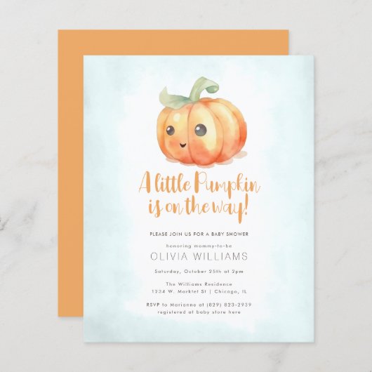 Budget Herfst Little Pumpkin Boy Baby shower (Voorkant / Achterkant)