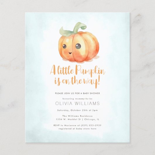 Budget Herfst Little Pumpkin Boy Baby shower (Voorkant)