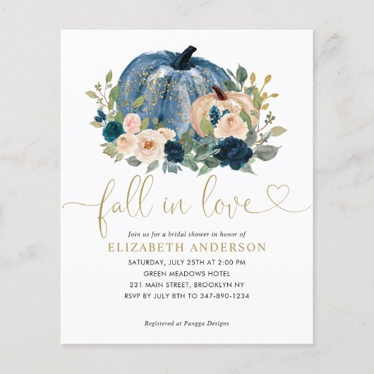 Budget Herfst Love Blue Floral Pumpkin Vrijgezelle Flyer (Voorkant)