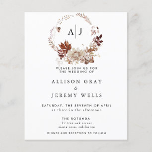 Budget Herfst Monogram Trouw Uitnodiging Flyer