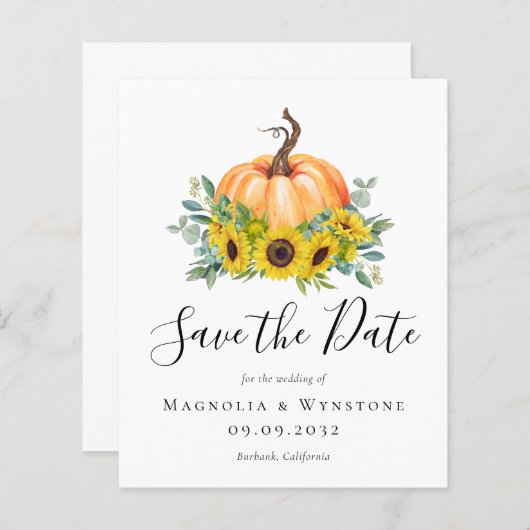 BUDGET Herfst Pumpkin Weddenschap Save the Date (Voorkant / Achterkant)