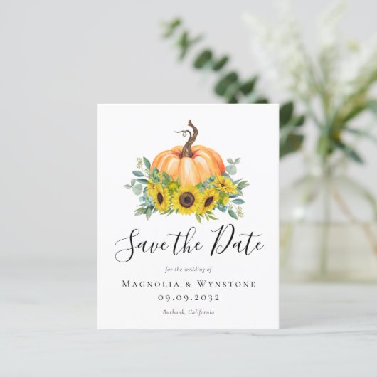 BUDGET Herfst Pumpkin Weddenschap Save the Date (Staand voorkant)