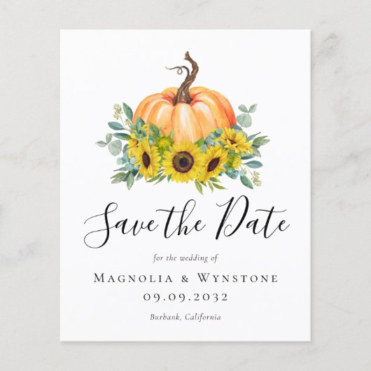 BUDGET Herfst Pumpkin Weddenschap Save the Date (Voorkant)